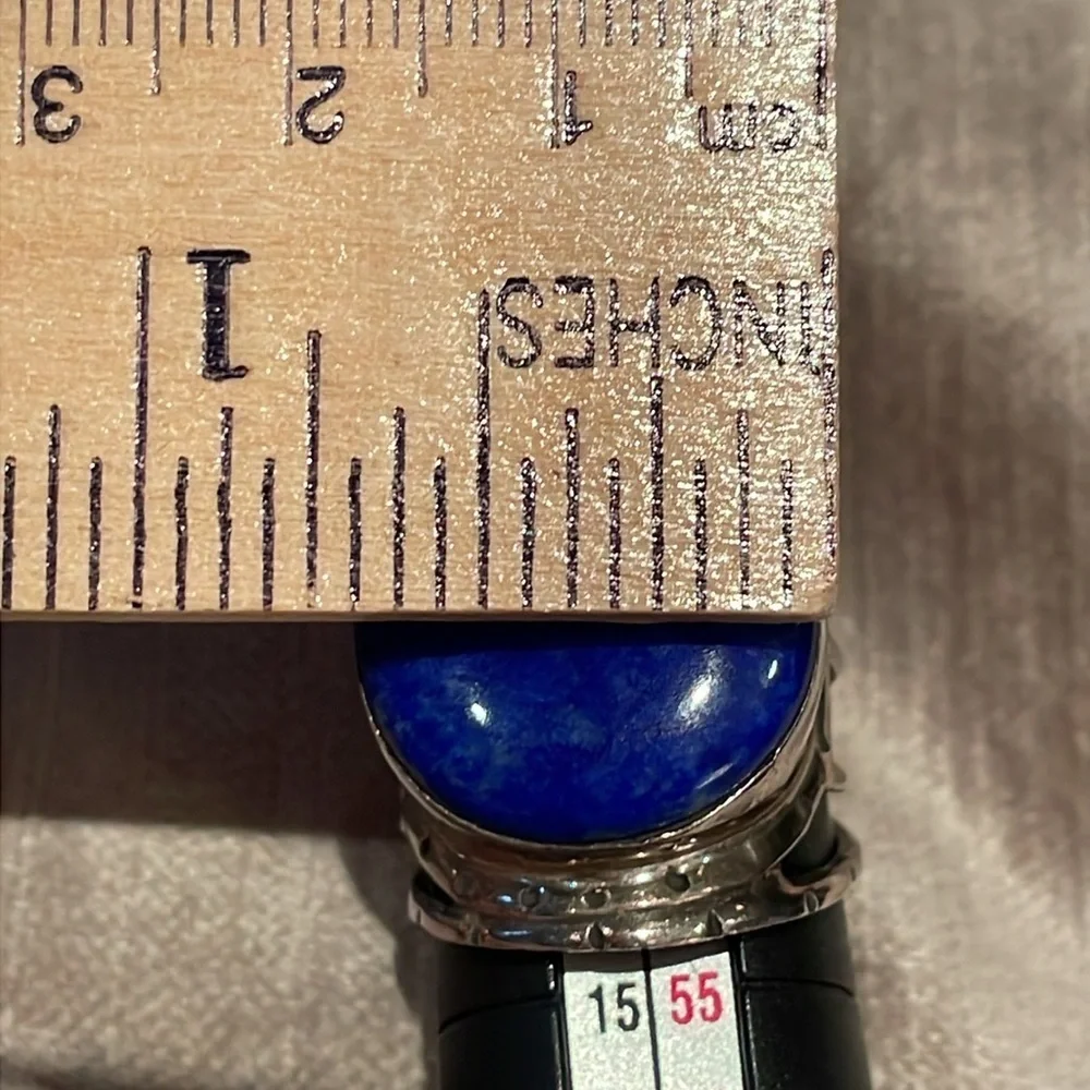 Enormous Lapis Lazuli Sterling Silver Cage Ring size 6 - Picture 8 of 9